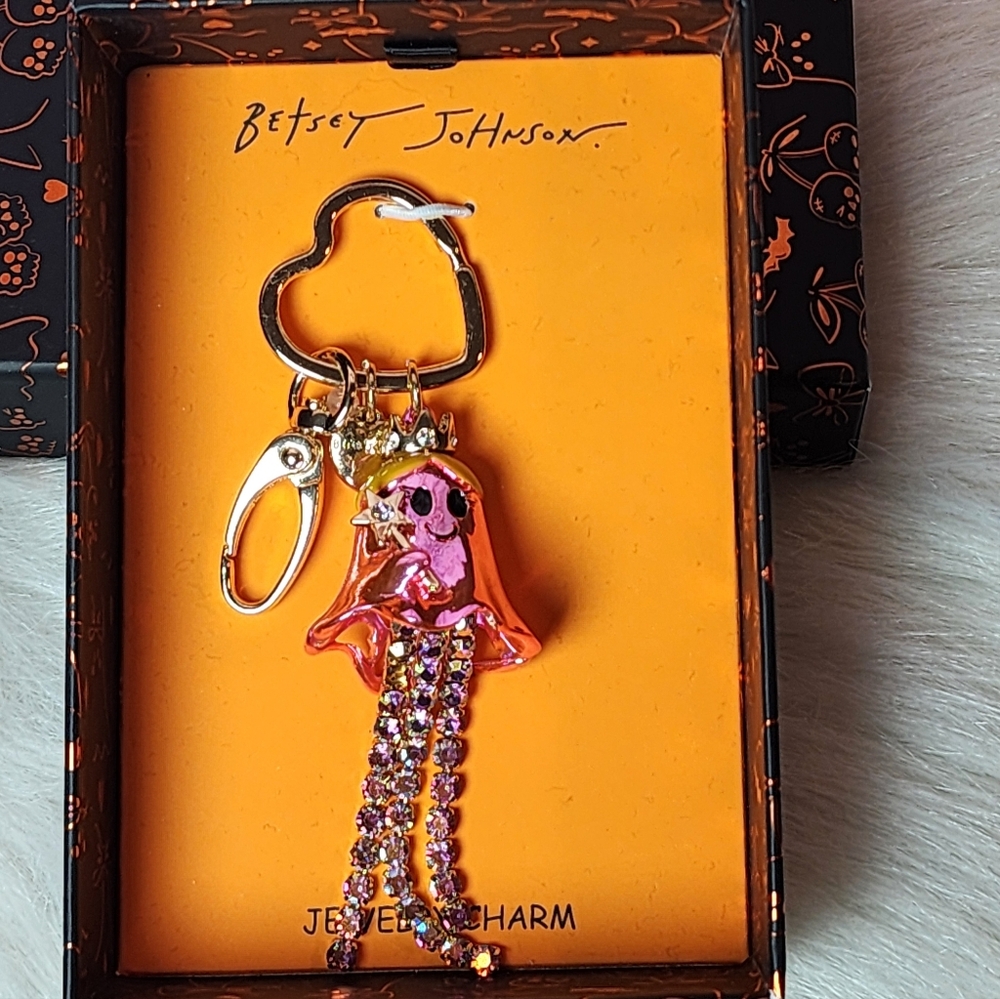 🏷 SALE! Betsey Johnson Pink Metallic Good Witch Ghost Keychain/Bag Charm - Picture 3 of 5